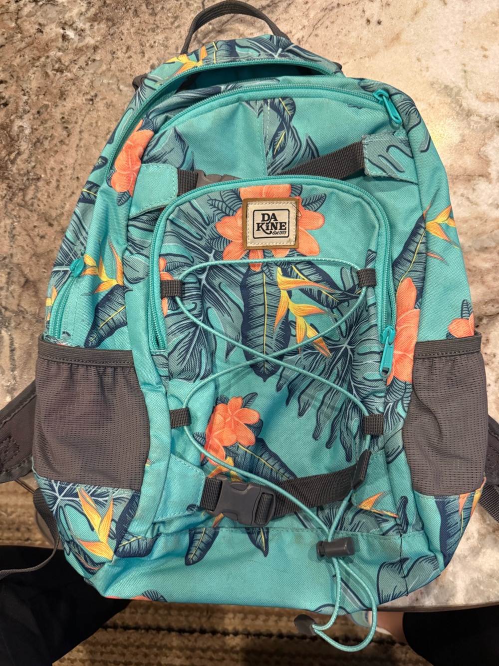 Dakine Tropical Floral Backpack Teal Orange Hawaiian Bungee Daypack